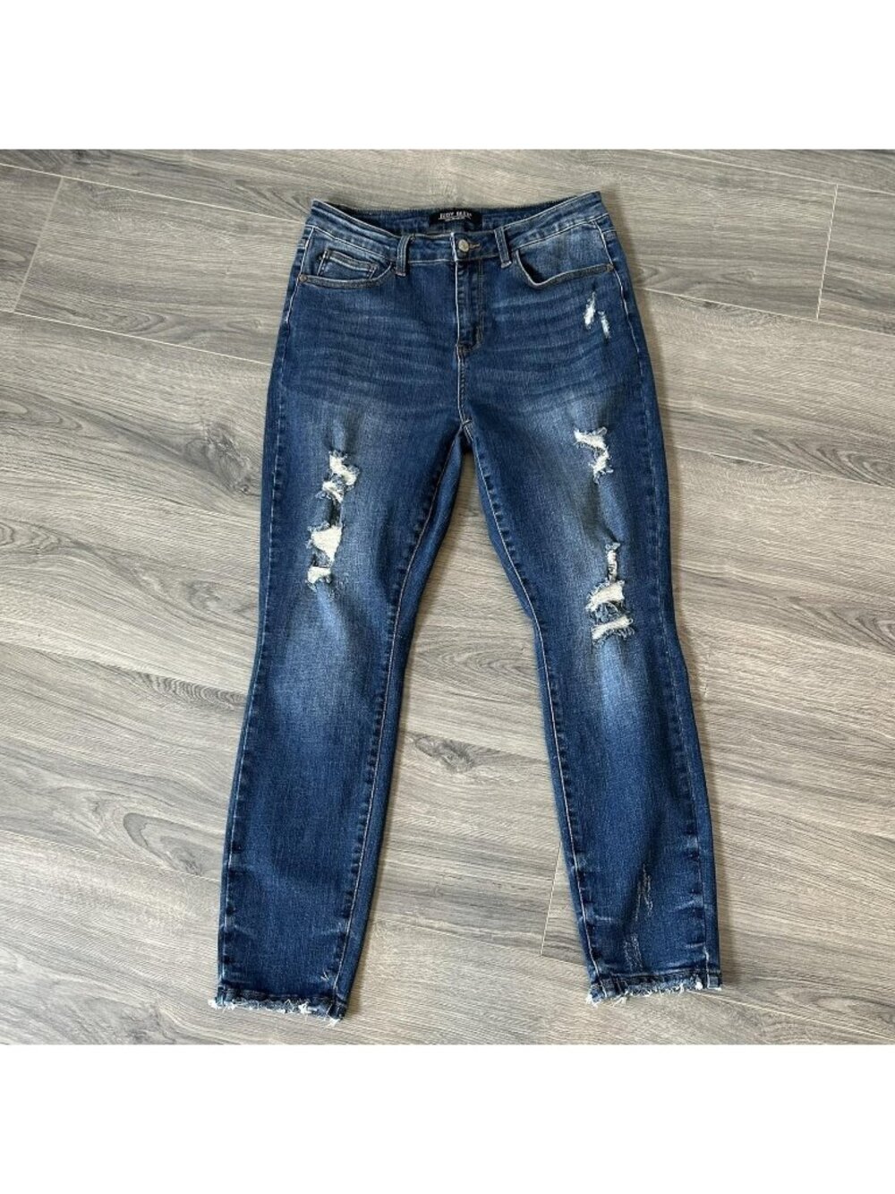 Judy Blue Jeans Womens 11/30 Blue Destroyed Relaxed Fringe JB88304DK-R